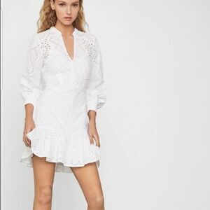 (SOLD) BCBGMAXAZRIA Optic White Eyelet Cotton Long Sleeve Mini Dress 4
